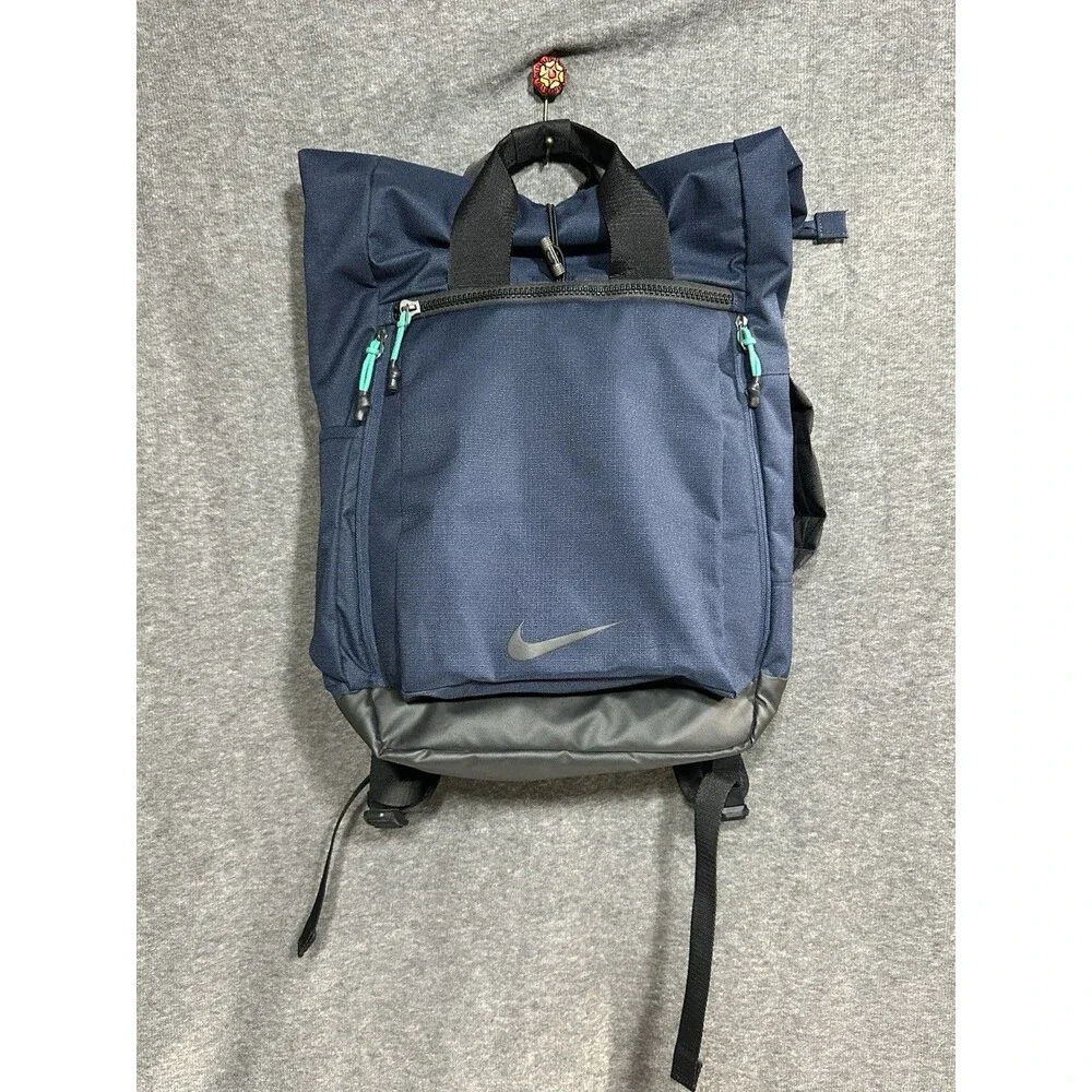 NWOT NIKE Sport Backpack Rolltop Obsidian Blue Black Teal Nylon